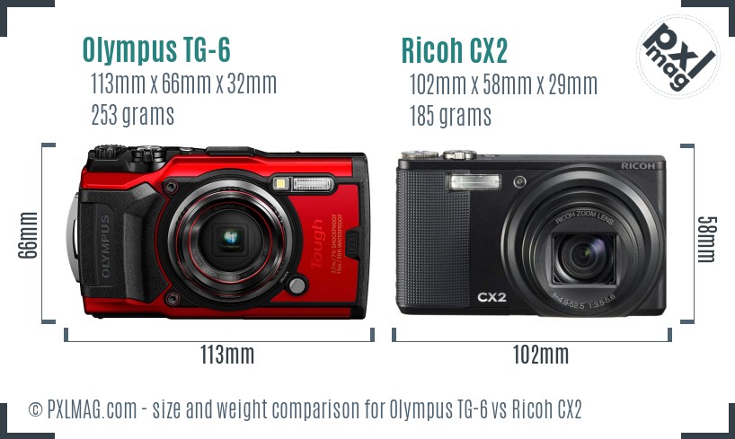 Olympus TG-6 vs Ricoh CX2 size comparison Olympus TG-6 vs Ricoh CX2 size comparison
