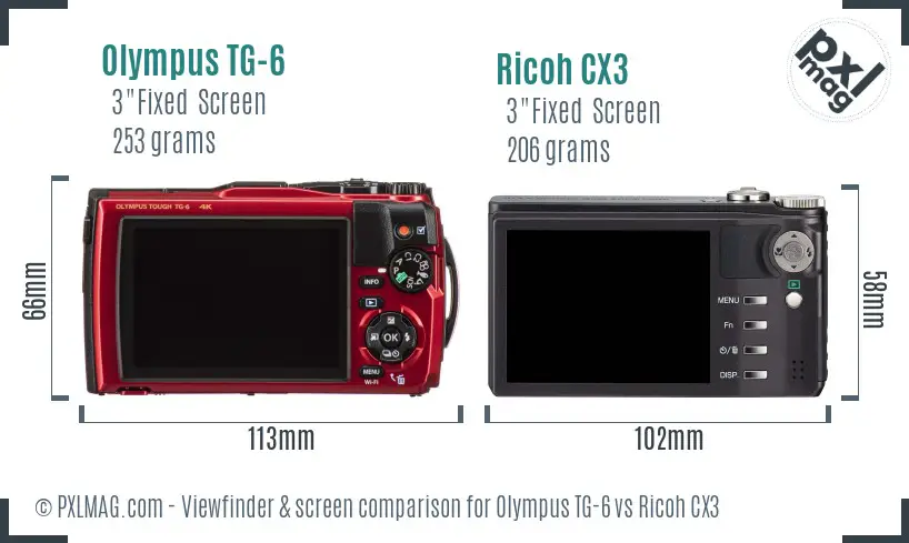 Olympus TG-6 vs Ricoh CX3 Screen and Viewfinder comparison