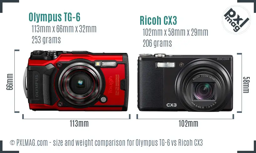 Olympus TG-6 vs Ricoh CX3 size comparison