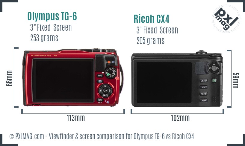 Olympus TG-6 vs Ricoh CX4 Screen and Viewfinder comparison