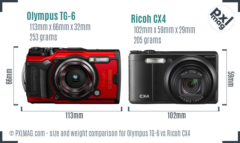 Olympus TG-6 vs Ricoh CX4 size comparison