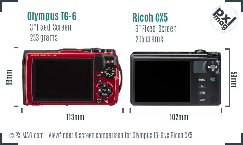 Olympus TG-6 vs Ricoh CX5 Screen and Viewfinder comparison