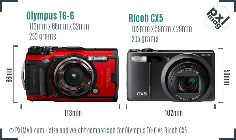 Olympus TG-6 vs Ricoh CX5 size comparison Olympus TG-6 vs Ricoh CX5 size comparison