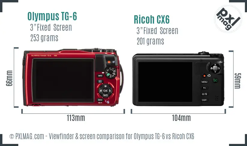 Olympus TG-6 vs Ricoh CX6 Screen and Viewfinder comparison