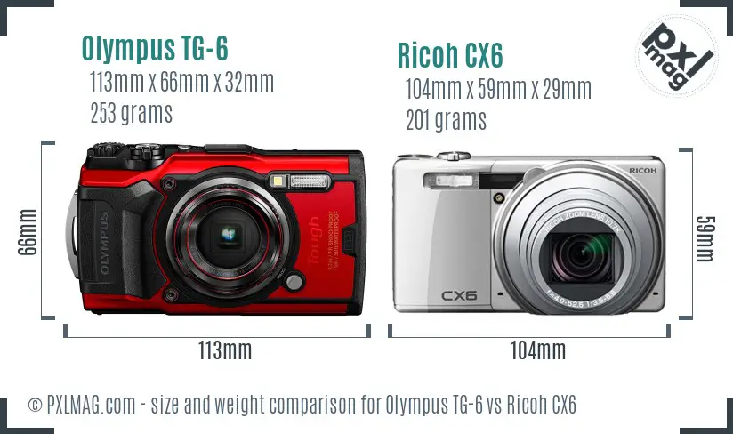 Olympus TG-6 vs Ricoh CX6 size comparison