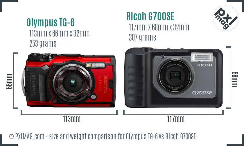 Olympus TG-6 vs Ricoh G700SE size comparison