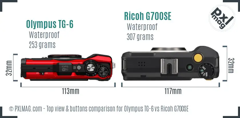 Olympus TG-6 vs Ricoh G700SE top view buttons comparison