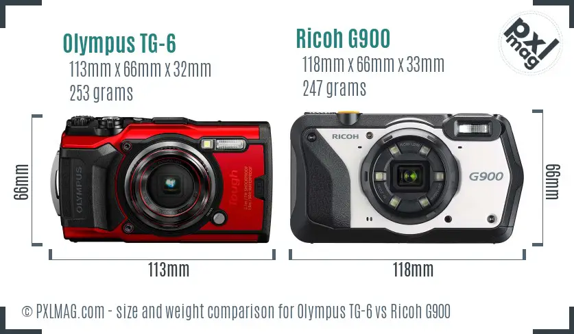Olympus TG-6 vs Ricoh G900 size comparison