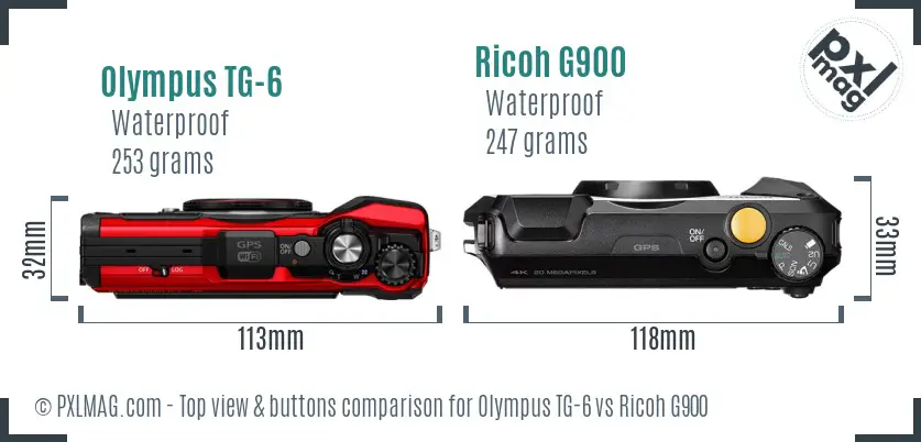 Olympus TG-6 vs Ricoh G900 top view buttons comparison