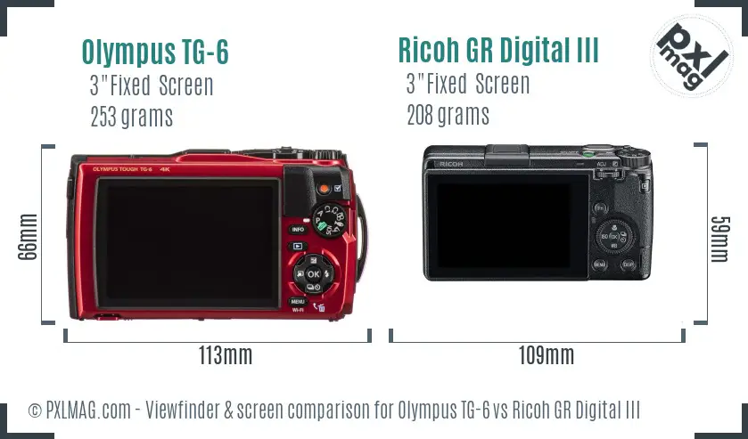 Olympus TG-6 vs Ricoh GR Digital III Screen and Viewfinder comparison