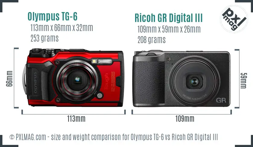 Olympus TG-6 vs Ricoh GR Digital III size comparison