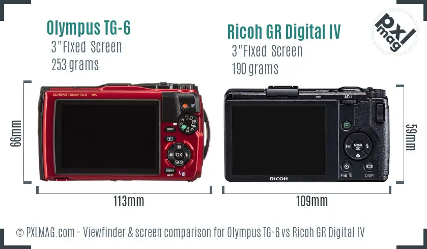 Olympus TG-6 vs Ricoh GR Digital IV Screen and Viewfinder comparison Olympus TG-6 vs Ricoh GR Digital IV Screen and Viewfinder comparison