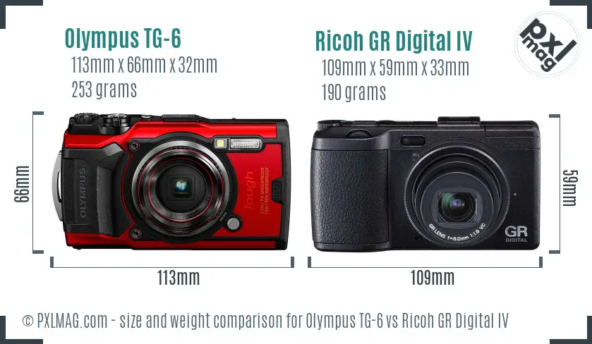 Olympus TG-6 vs Ricoh GR Digital IV size comparison Olympus TG-6 vs Ricoh GR Digital IV size comparison