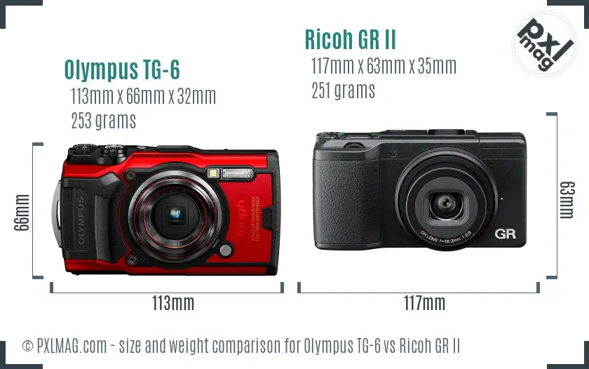 Olympus TG-6 vs Ricoh GR II size comparison