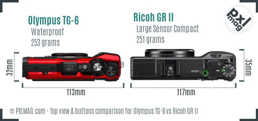 Olympus TG-6 vs Ricoh GR II top view buttons comparison