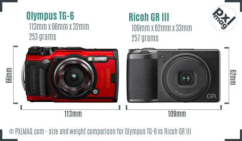 Olympus TG-6 vs Ricoh GR III size comparison Olympus TG-6 vs Ricoh GR III size comparison