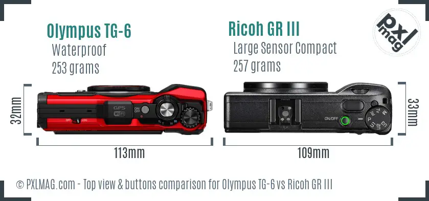 Olympus TG-6 vs Ricoh GR III top view buttons comparison Olympus TG-6 vs Ricoh GR III top view buttons comparison