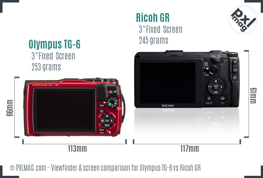 Olympus TG-6 vs Ricoh GR Screen and Viewfinder comparison