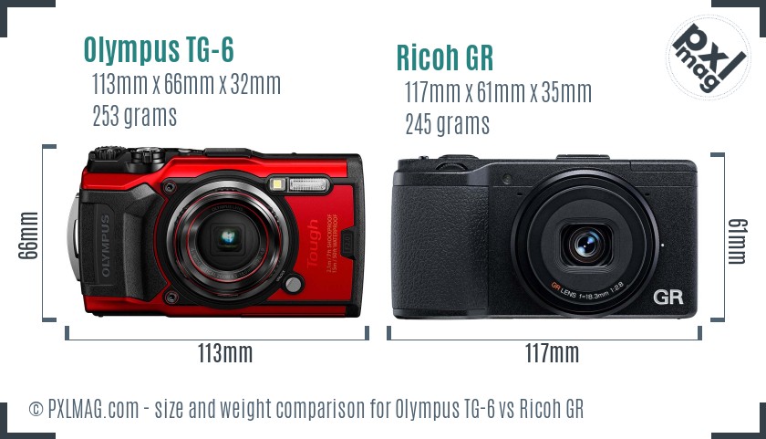 Olympus TG-6 vs Ricoh GR size comparison