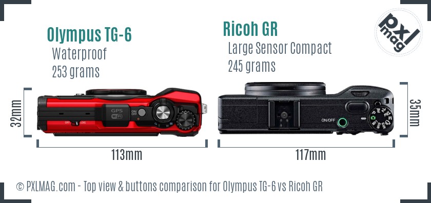 Olympus TG-6 vs Ricoh GR top view buttons comparison