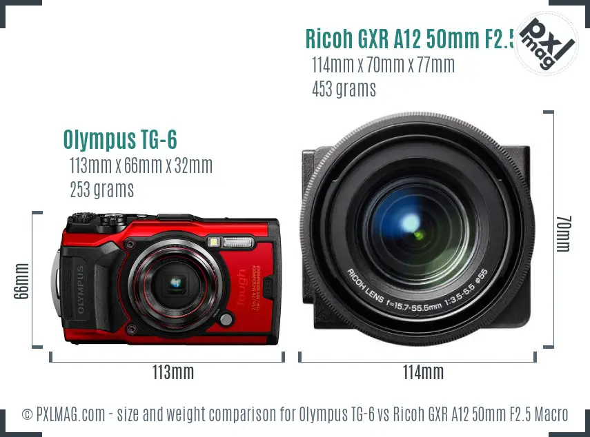 Olympus TG-6 vs Ricoh GXR A12 50mm F2.5 Macro size comparison