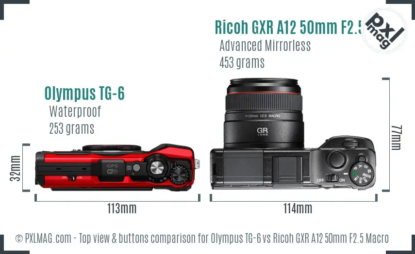 Olympus TG-6 vs Ricoh GXR A12 50mm F2.5 Macro top view buttons comparison