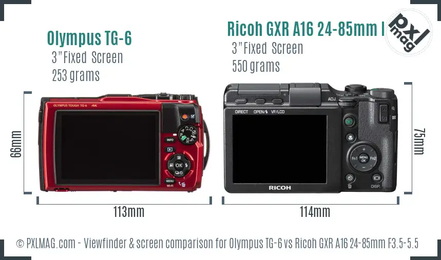 Olympus TG-6 vs Ricoh GXR A16 24-85mm F3.5-5.5 Screen and Viewfinder comparison