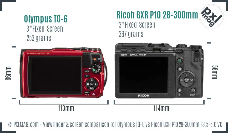 Olympus TG-6 vs Ricoh GXR P10 28-300mm F3.5-5.6 VC Screen and Viewfinder comparison