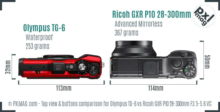 Olympus TG-6 vs Ricoh GXR P10 28-300mm F3.5-5.6 VC top view buttons comparison