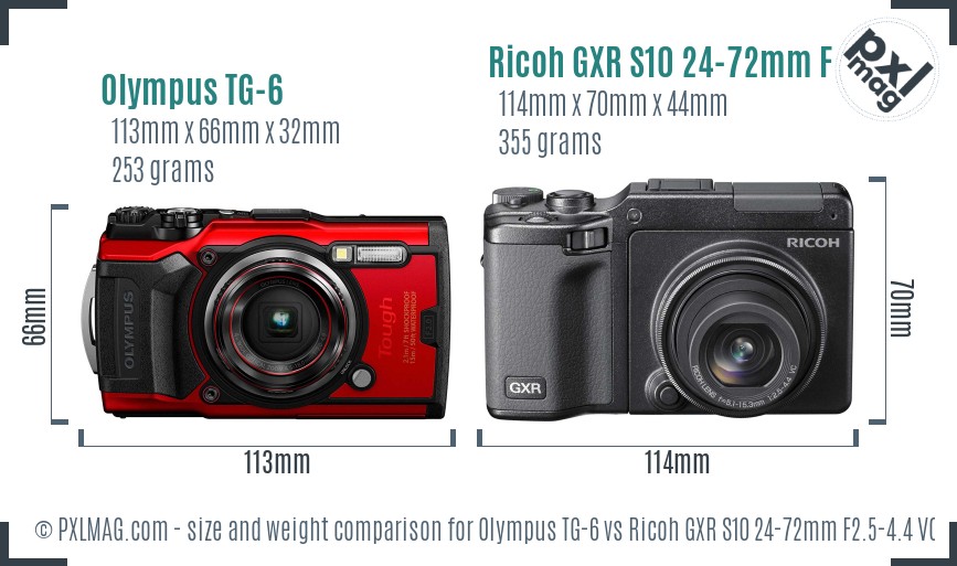 Olympus TG-6 vs Ricoh GXR S10 24-72mm F2.5-4.4 VC size comparison Olympus TG-6 vs Ricoh GXR S10 24-72mm F2.5-4.4 VC size comparison