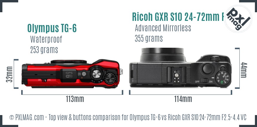 Olympus TG-6 vs Ricoh GXR S10 24-72mm F2.5-4.4 VC top view buttons comparison