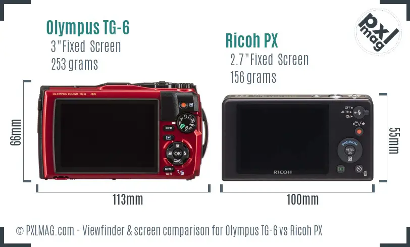 Olympus TG-6 vs Ricoh PX Screen and Viewfinder comparison