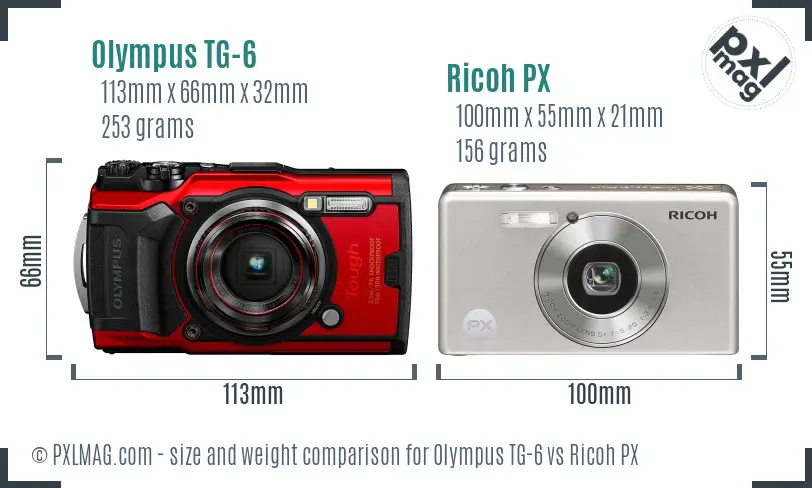 Olympus TG-6 vs Ricoh PX size comparison