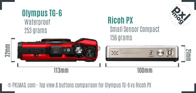 Olympus TG-6 vs Ricoh PX top view buttons comparison
