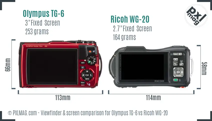 Olympus TG-6 vs Ricoh WG-20 Screen and Viewfinder comparison