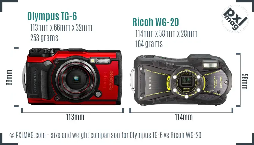 Olympus TG-6 vs Ricoh WG-20 size comparison
