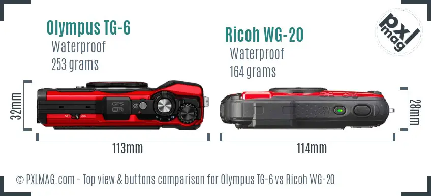 Olympus TG-6 vs Ricoh WG-20 top view buttons comparison