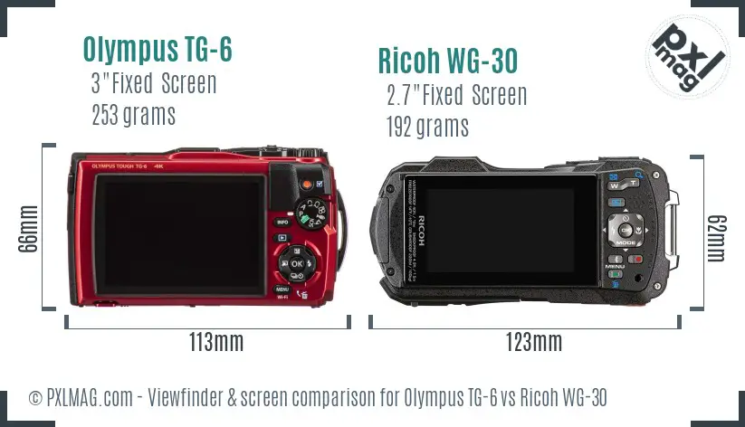 Olympus TG-6 vs Ricoh WG-30 Screen and Viewfinder comparison