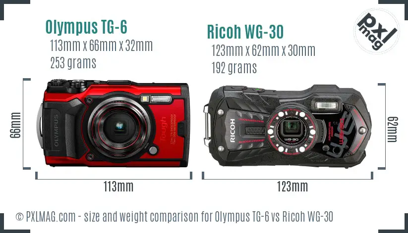 Olympus TG-6 vs Ricoh WG-30 size comparison