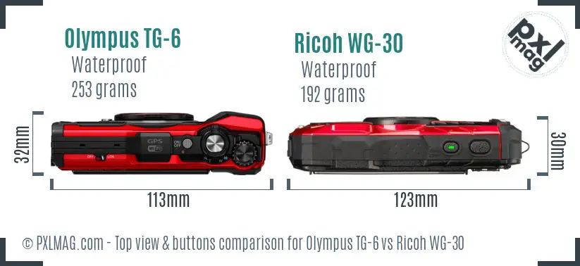 Olympus TG-6 vs Ricoh WG-30 top view buttons comparison