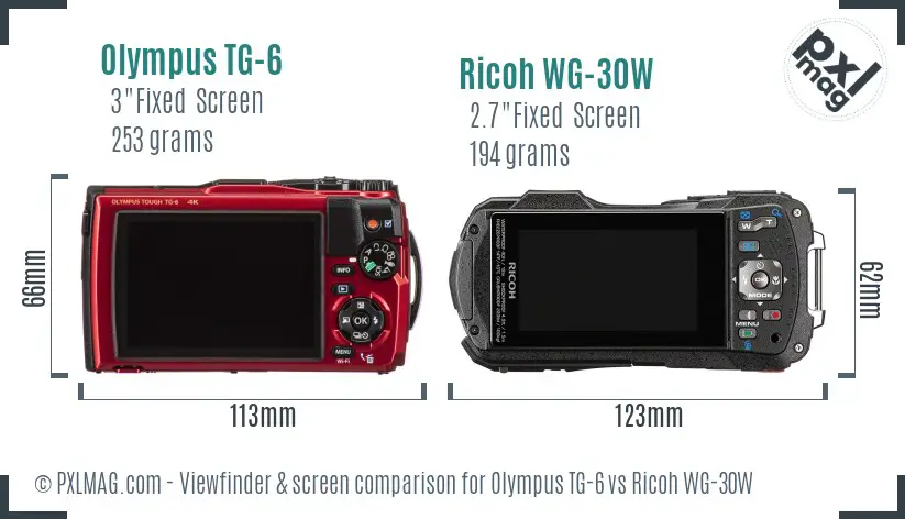Olympus TG-6 vs Ricoh WG-30W Screen and Viewfinder comparison