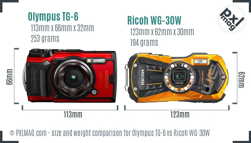 Olympus TG-6 vs Ricoh WG-30W size comparison