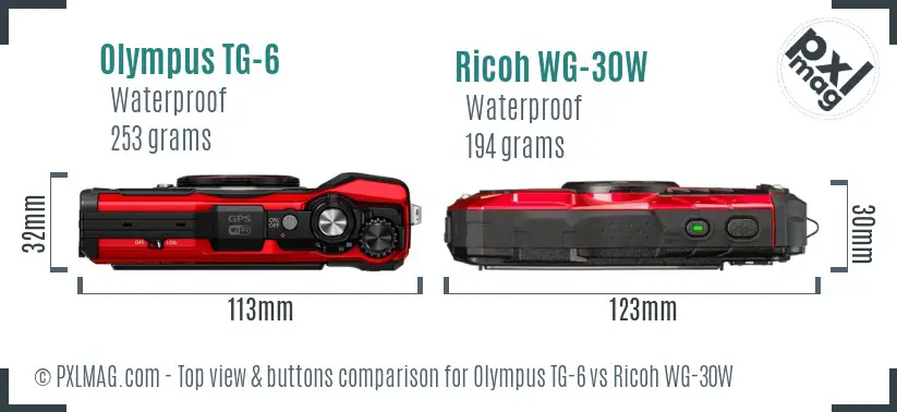 Olympus TG-6 vs Ricoh WG-30W top view buttons comparison