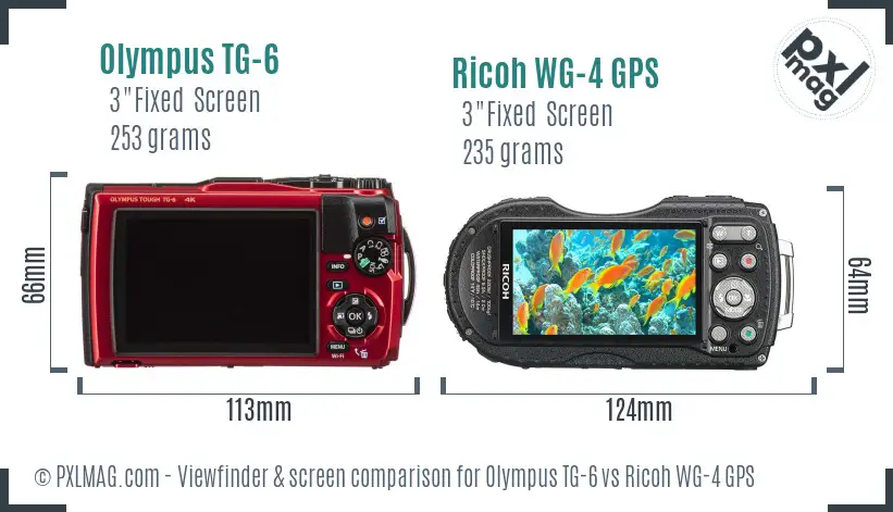 Olympus TG-6 vs Ricoh WG-4 GPS Screen and Viewfinder comparison