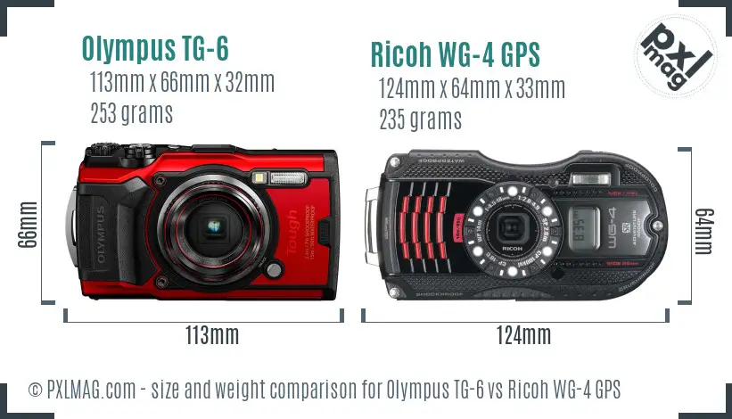 Olympus TG-6 vs Ricoh WG-4 GPS size comparison