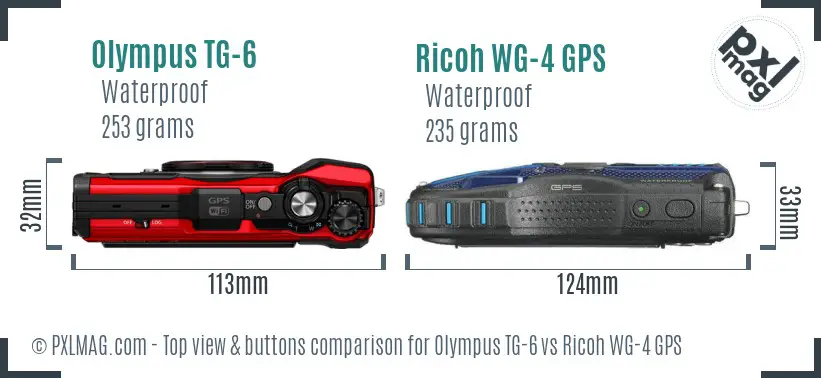 Olympus TG-6 vs Ricoh WG-4 GPS top view buttons comparison