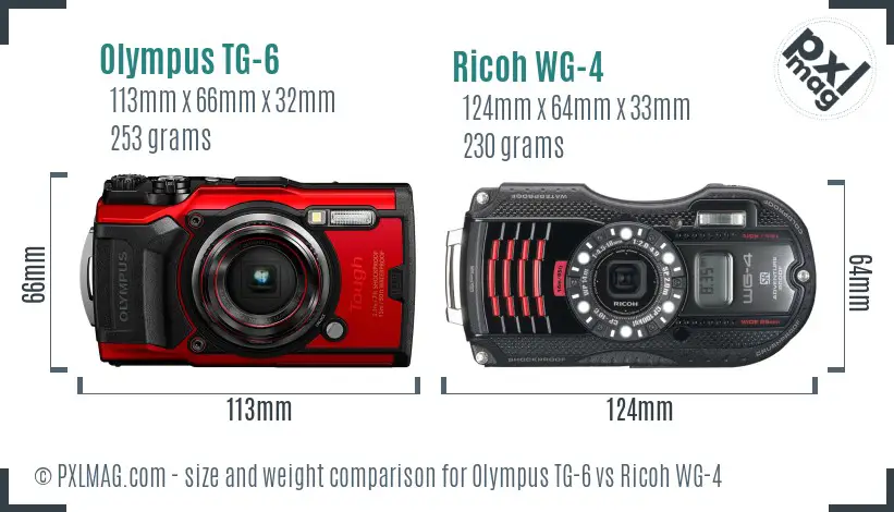 Olympus TG-6 vs Ricoh WG-4 size comparison