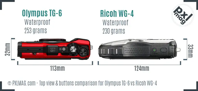 Olympus TG-6 vs Ricoh WG-4 top view buttons comparison