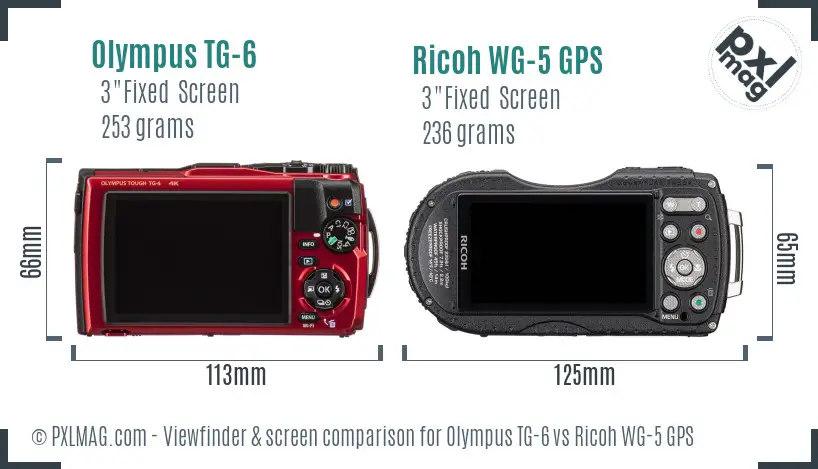 Olympus TG-6 vs Ricoh WG-5 GPS Screen and Viewfinder comparison