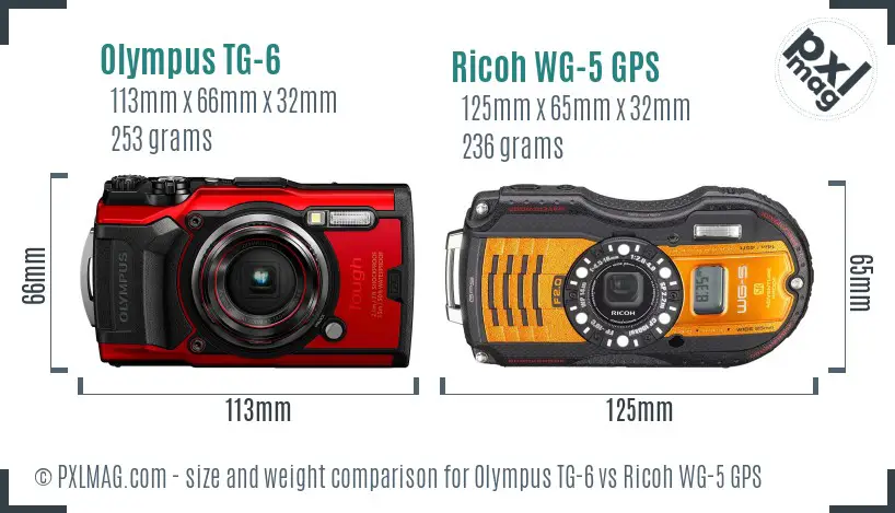 Olympus TG-6 vs Ricoh WG-5 GPS size comparison
